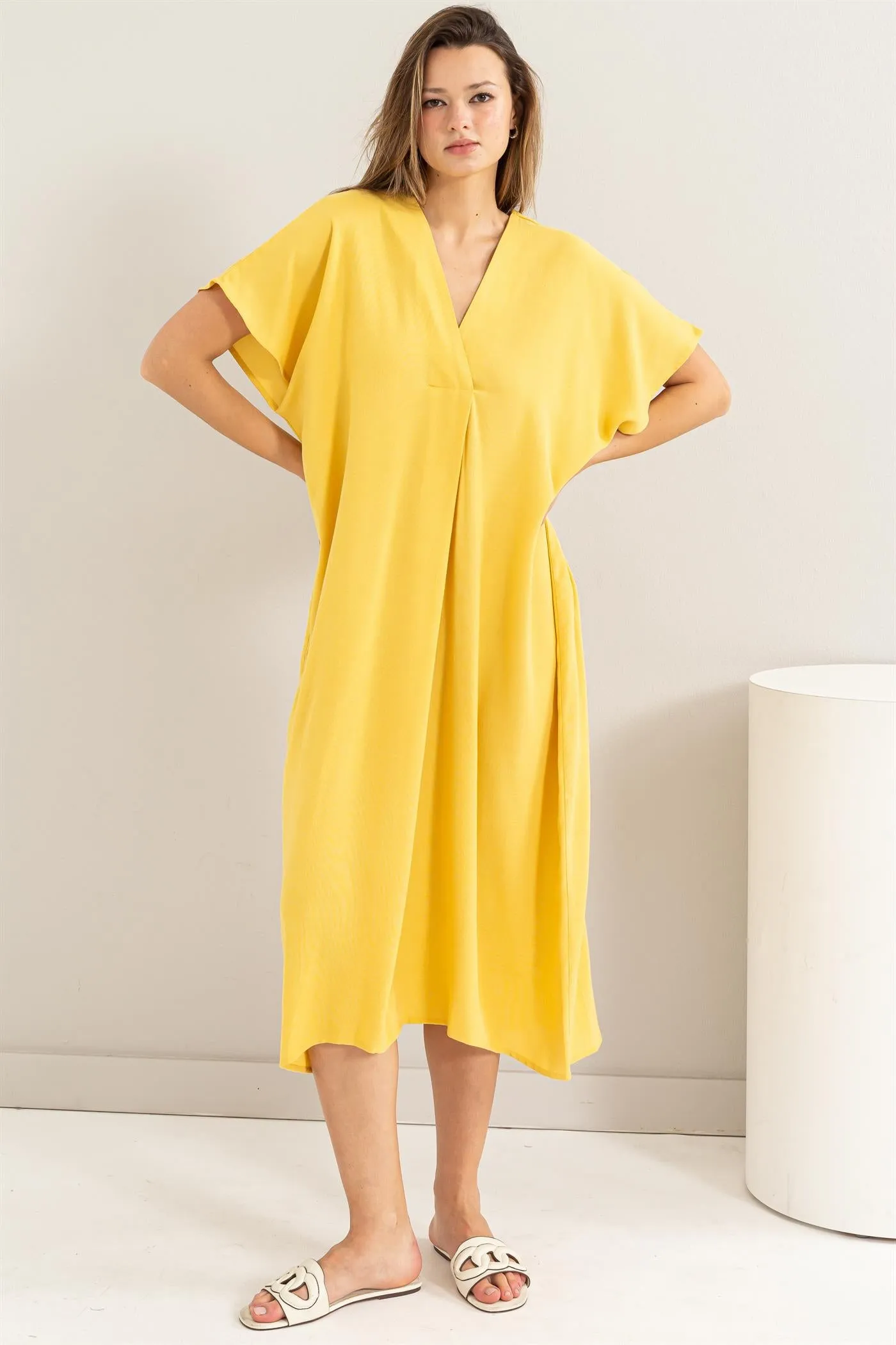 HF24E043-V-neck Coverup Kaftan