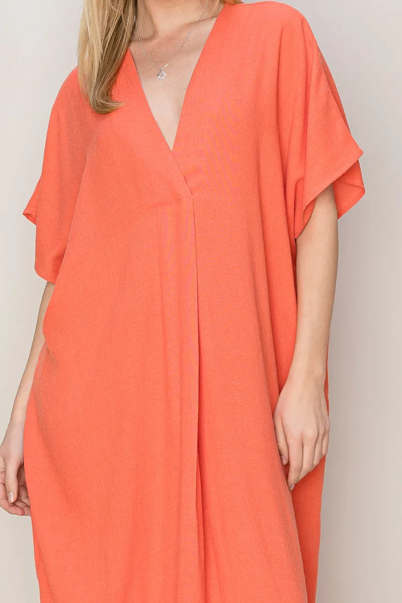 HF24E043-V-neck Coverup Kaftan