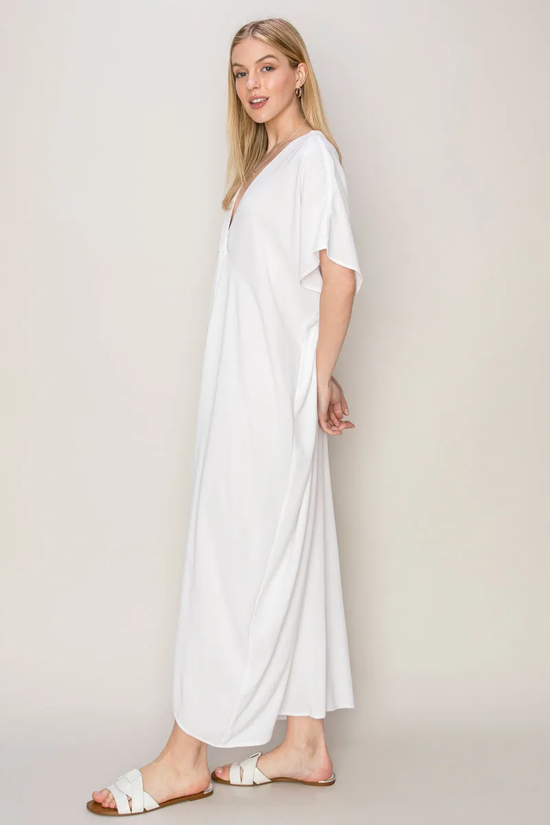 HF24E043-V-neck Coverup Kaftan