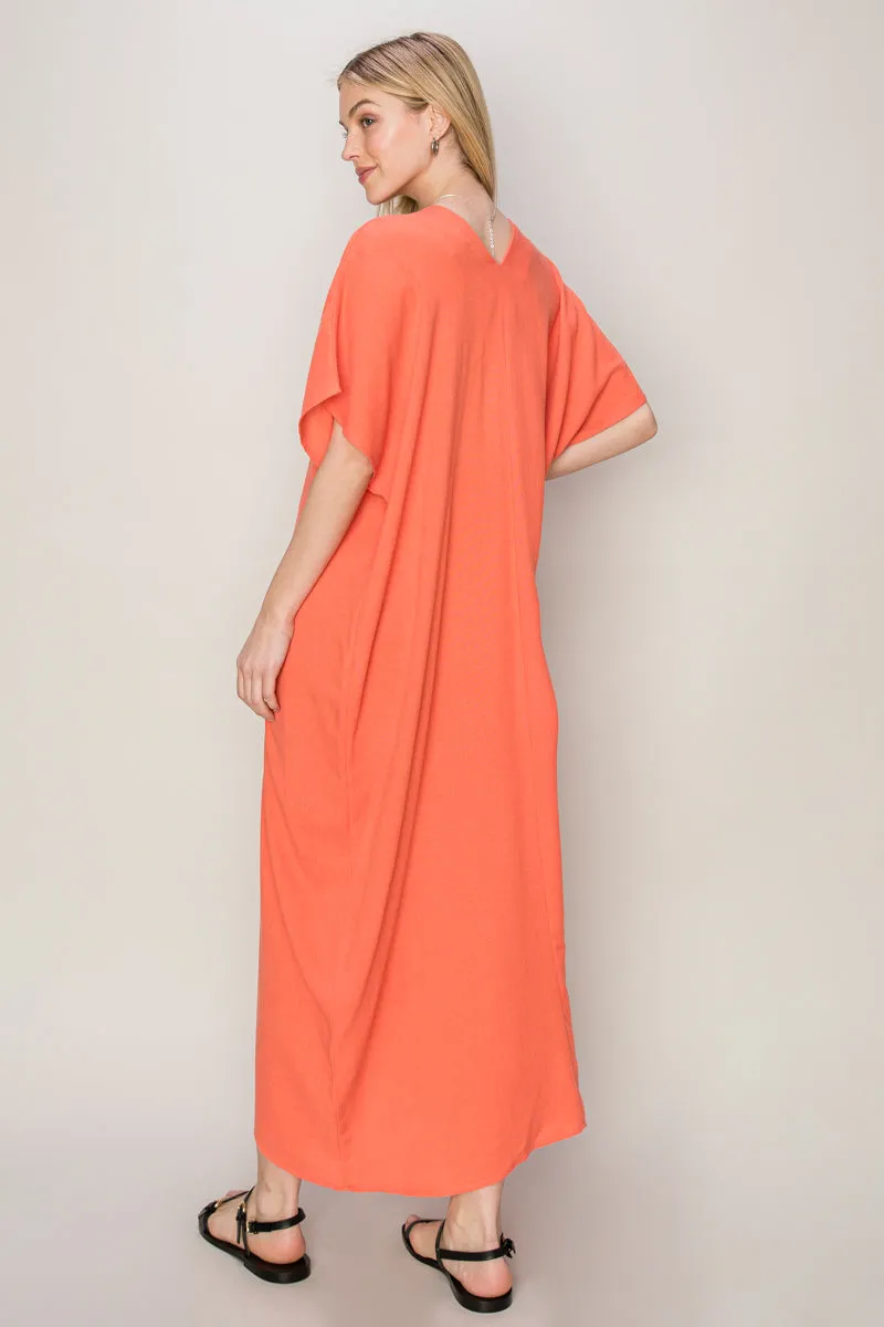 HF24E043-V-neck Coverup Kaftan