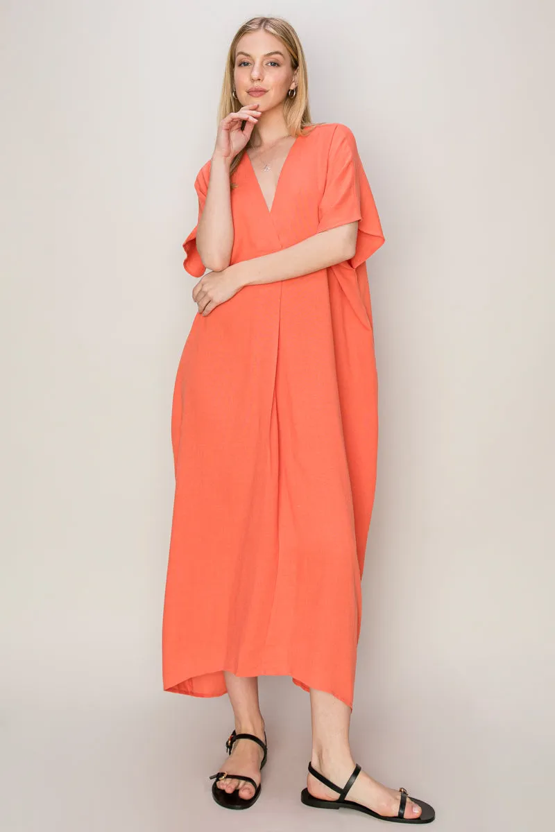 HF24E043-V-neck Coverup Kaftan