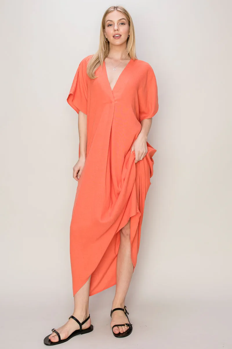 HF24E043-V-neck Coverup Kaftan