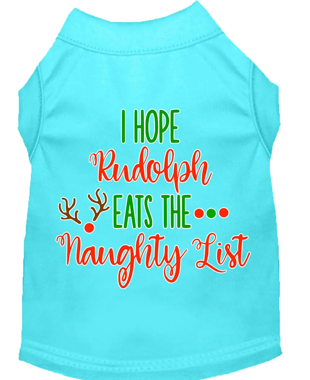 Hope Rudolph Eats Naughty List Screen Print Dog Shirt Aqua Lg