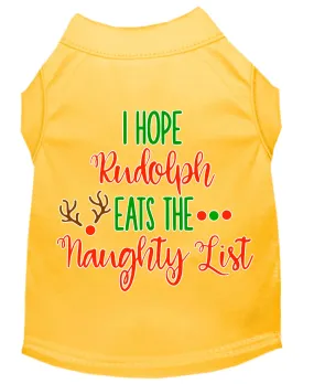 Hope Rudolph Eats Naughty List Screen Print Dog Shirt Yellow Lg