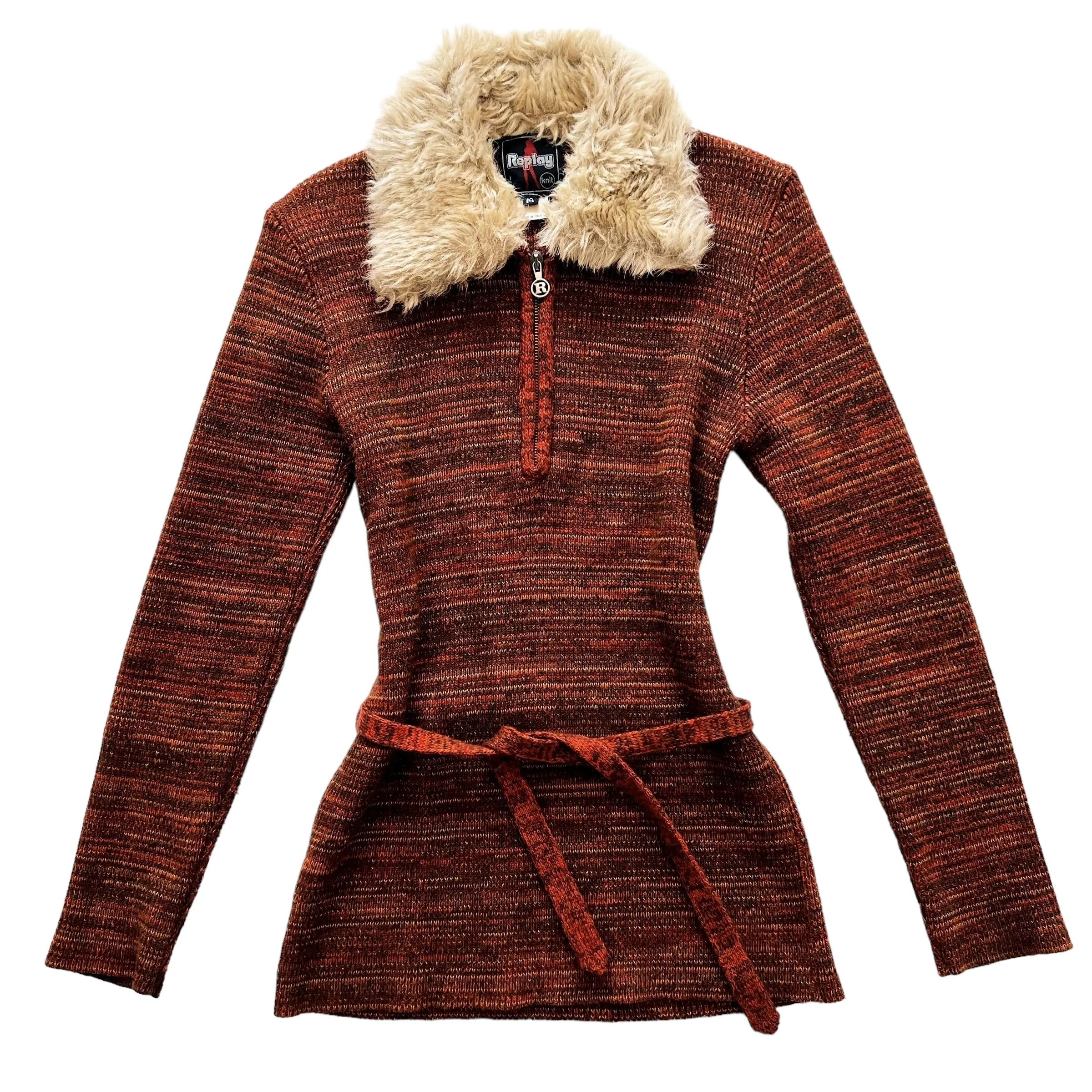 Italian Vintage Furry Belted Sweater (S)