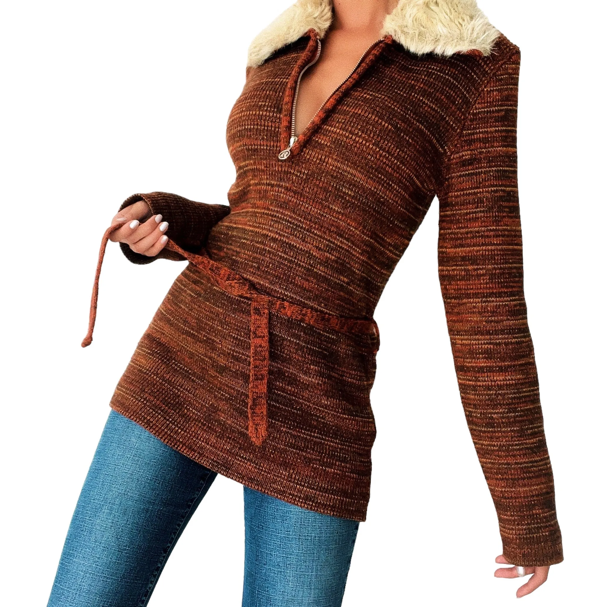 Italian Vintage Furry Belted Sweater (S)