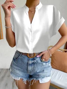 Ivyshape | Casual Silk Satin Short-Sleeved Blouse for Women