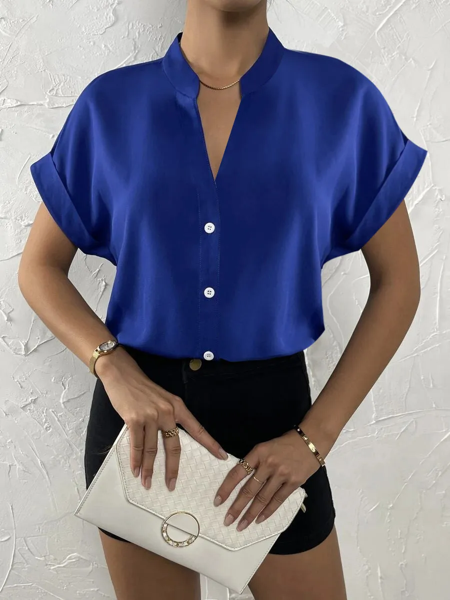 Ivyshape | Casual Silk Satin Short-Sleeved Blouse for Women