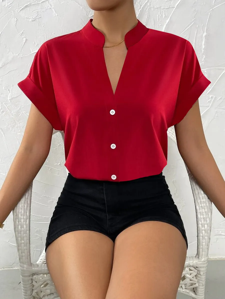 Ivyshape | Casual Silk Satin Short-Sleeved Blouse for Women