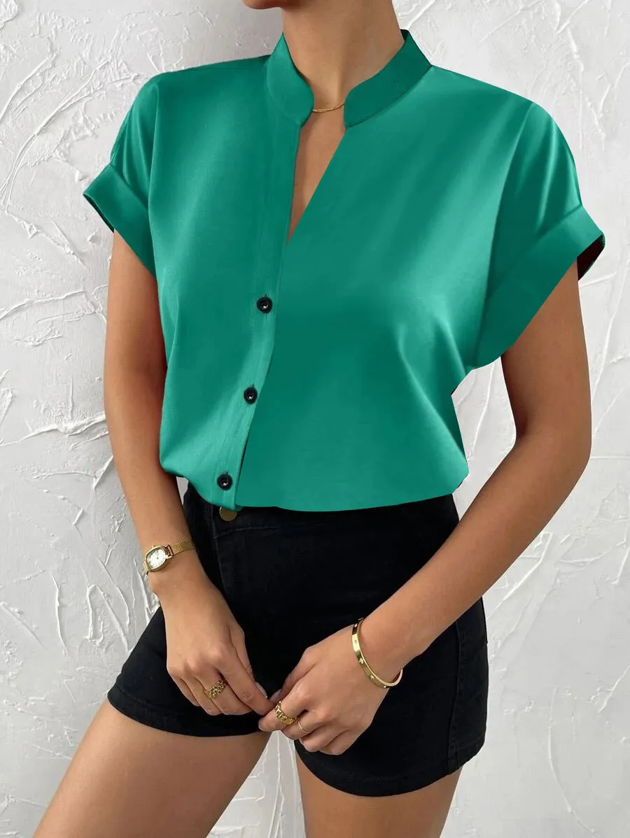 Ivyshape | Casual Silk Satin Short-Sleeved Blouse for Women