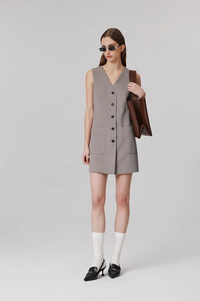 Karlie Cropped Blazer and Vest Dress Set in Wool Blend Twill