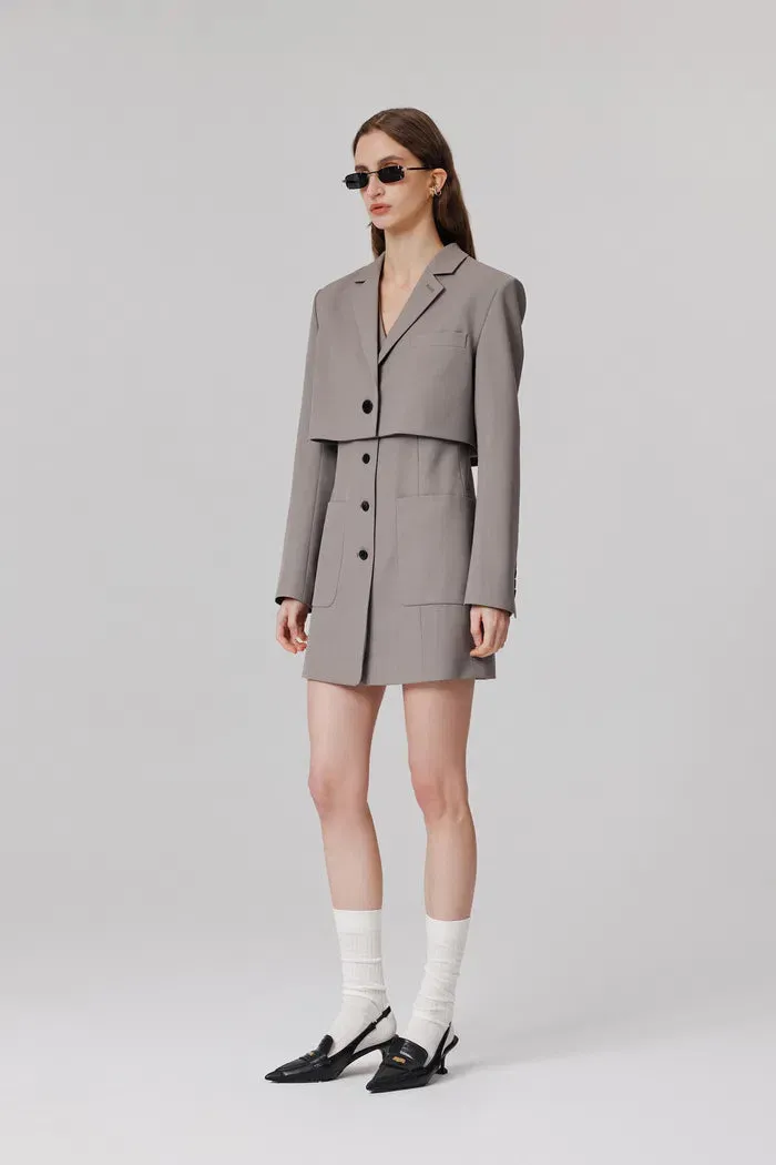 Karlie Cropped Blazer and Vest Dress Set in Wool Blend Twill