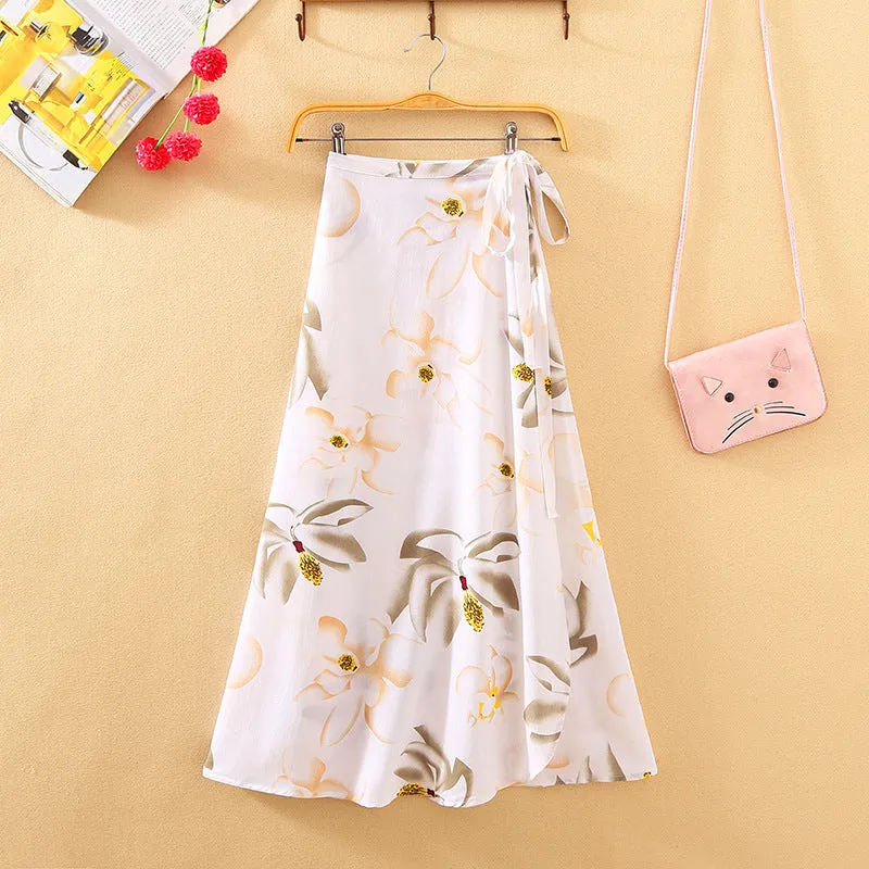 Lace Women Summer High Waist Slim Look Beach Chiffon Floral Skirt Beachwear
