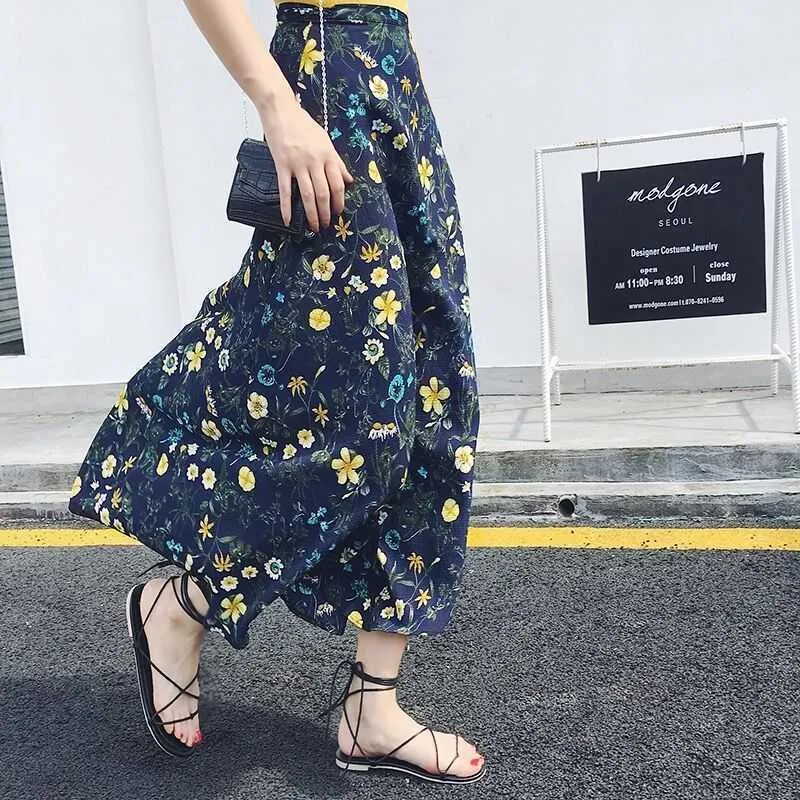 Lace Women Summer High Waist Slim Look Beach Chiffon Floral Skirt Beachwear