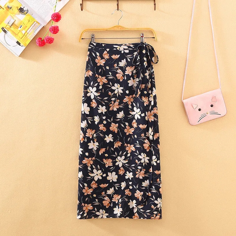 Lace Women Summer High Waist Slim Look Beach Chiffon Floral Skirt Beachwear