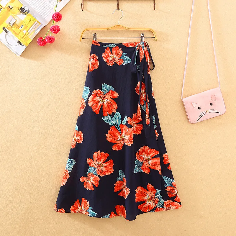 Lace Women Summer High Waist Slim Look Beach Chiffon Floral Skirt Beachwear