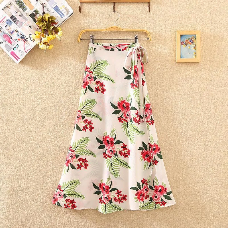 Lace Women Summer High Waist Slim Look Beach Chiffon Floral Skirt Beachwear