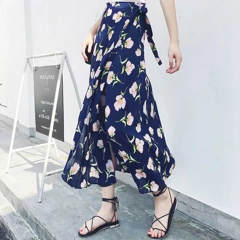 Lace Women Summer High Waist Slim Look Beach Chiffon Floral Skirt Beachwear