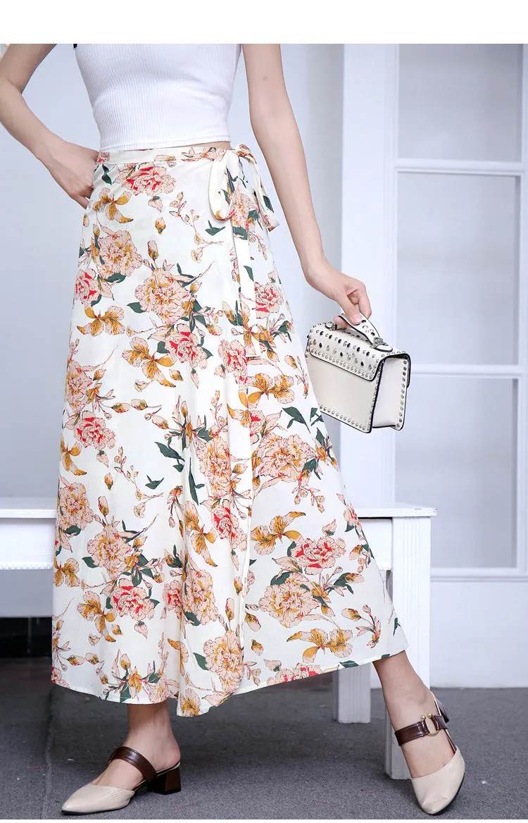 Lace Women Summer High Waist Slim Look Beach Chiffon Floral Skirt Beachwear