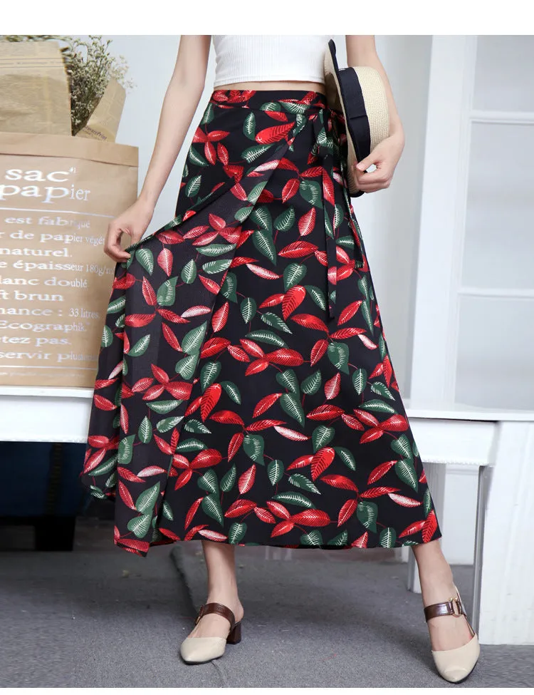 Lace Women Summer High Waist Slim Look Beach Chiffon Floral Skirt Beachwear