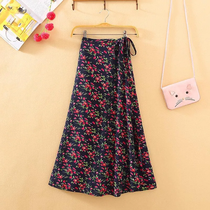 Lace Women Summer High Waist Slim Look Beach Chiffon Floral Skirt Beachwear