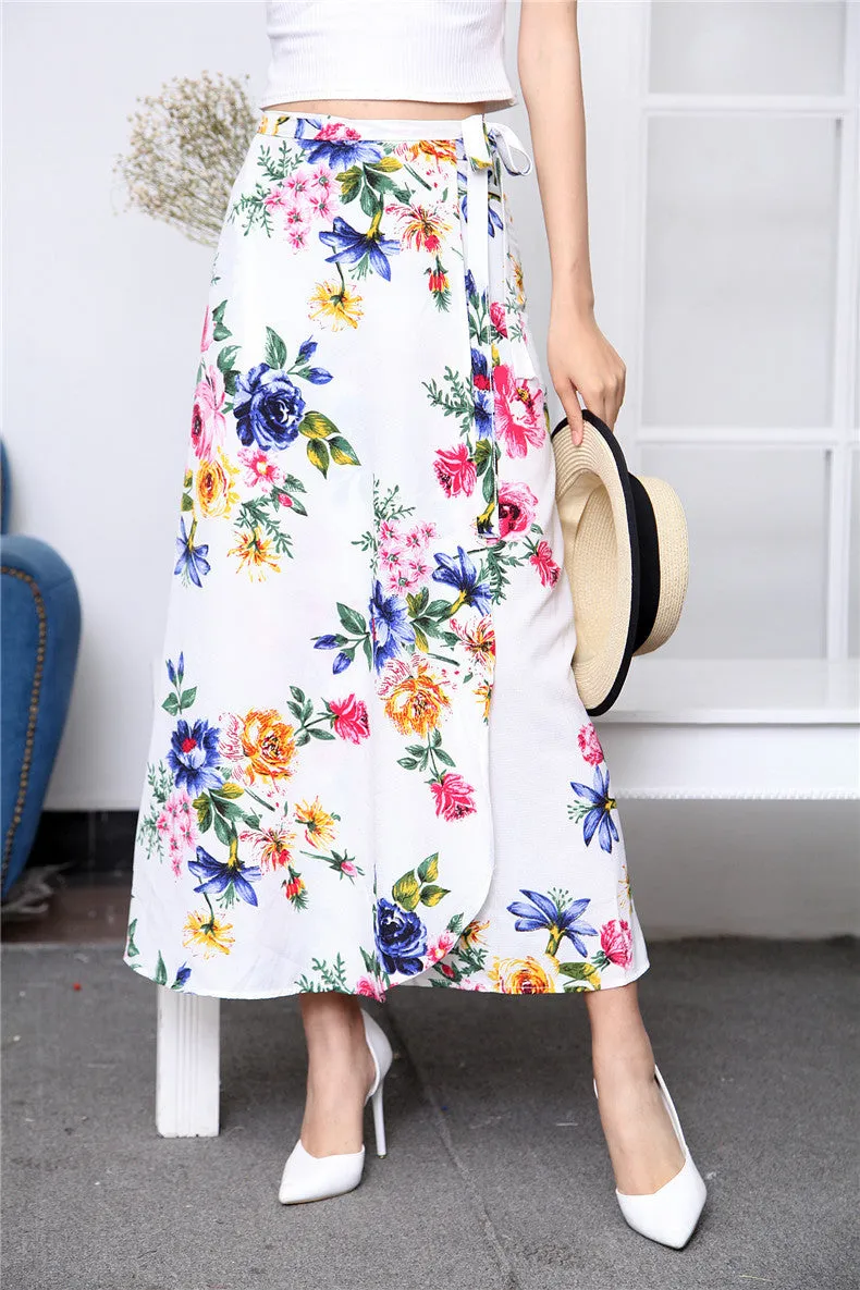 Lace Women Summer High Waist Slim Look Beach Chiffon Floral Skirt Beachwear