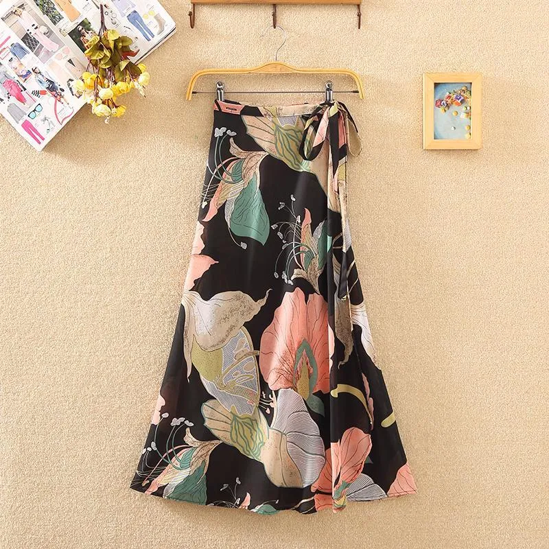 Lace Women Summer High Waist Slim Look Beach Chiffon Floral Skirt Beachwear