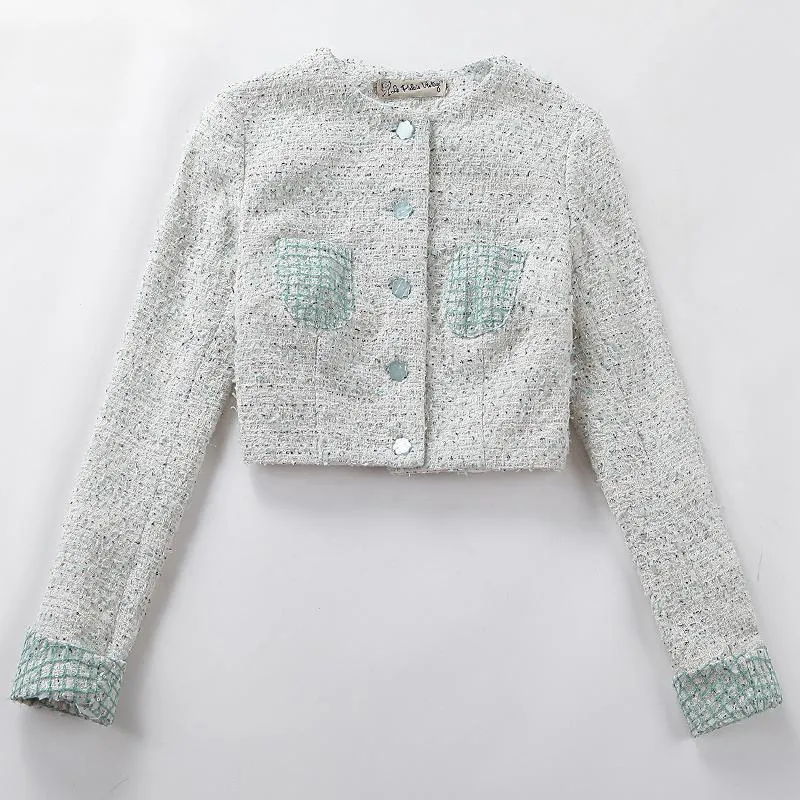 Le Palais vintage elegant lady slim crop short collar tweed Dress   jacket set - Swily