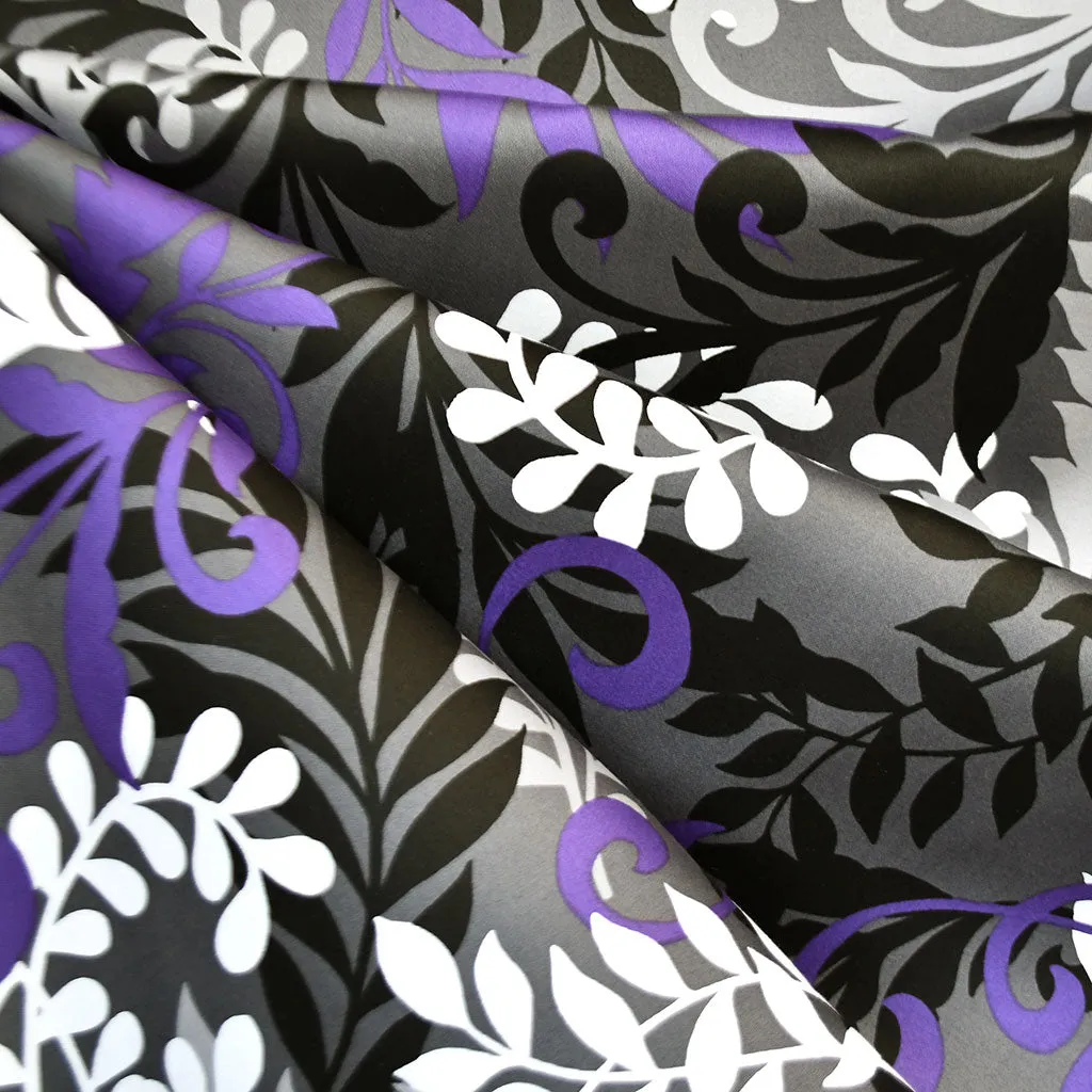 Leaf Silhouette Stretch Sateen Charcoal/Purple