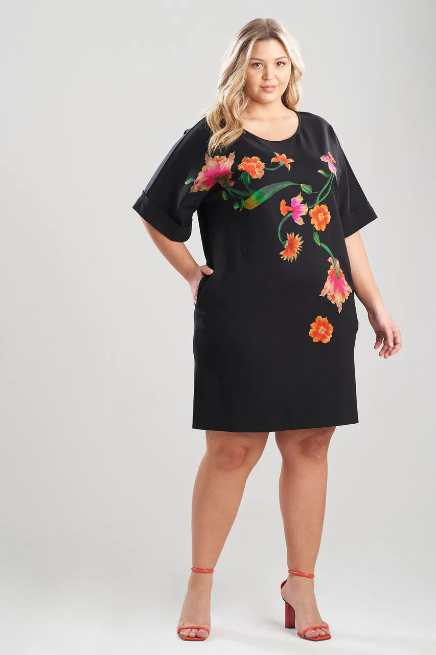 Light Weight Ponte Floral Applique T-Shirt Dress