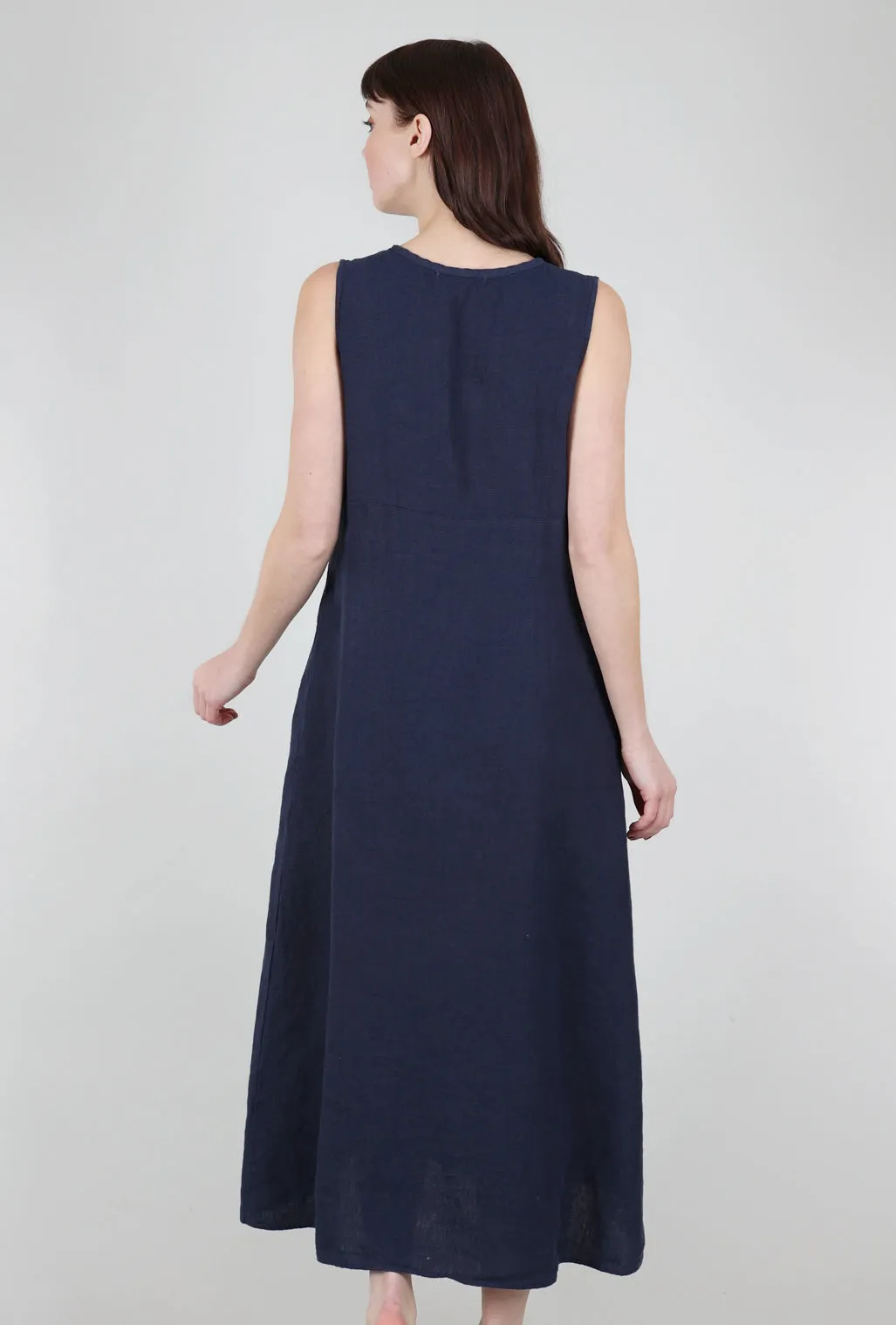 Linen Split-Neck Maxi Dress, Nightsky