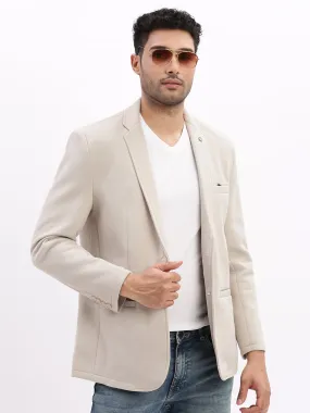 Men Solid Cream Single Breasted Blazer