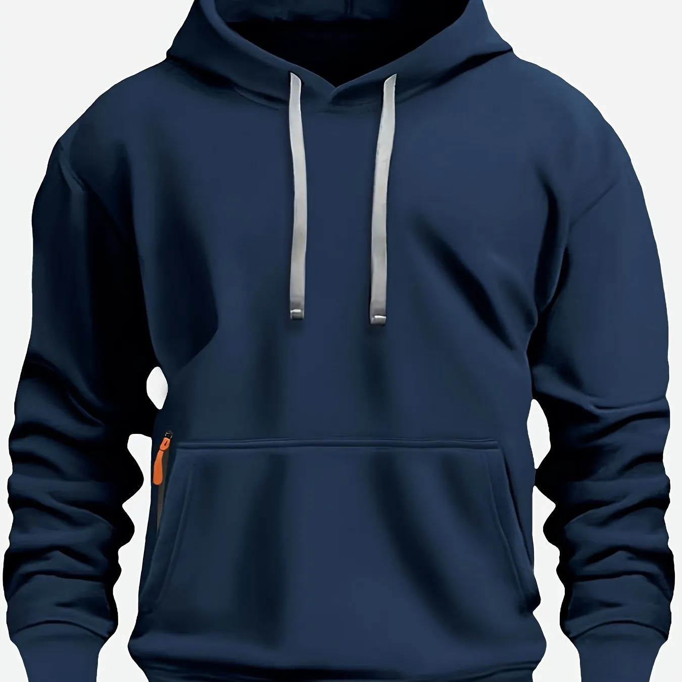 Men's Cozy Fleece Hoodie - Solid Color, Casual Pullover with Kangaroo Pocket for Outdoor