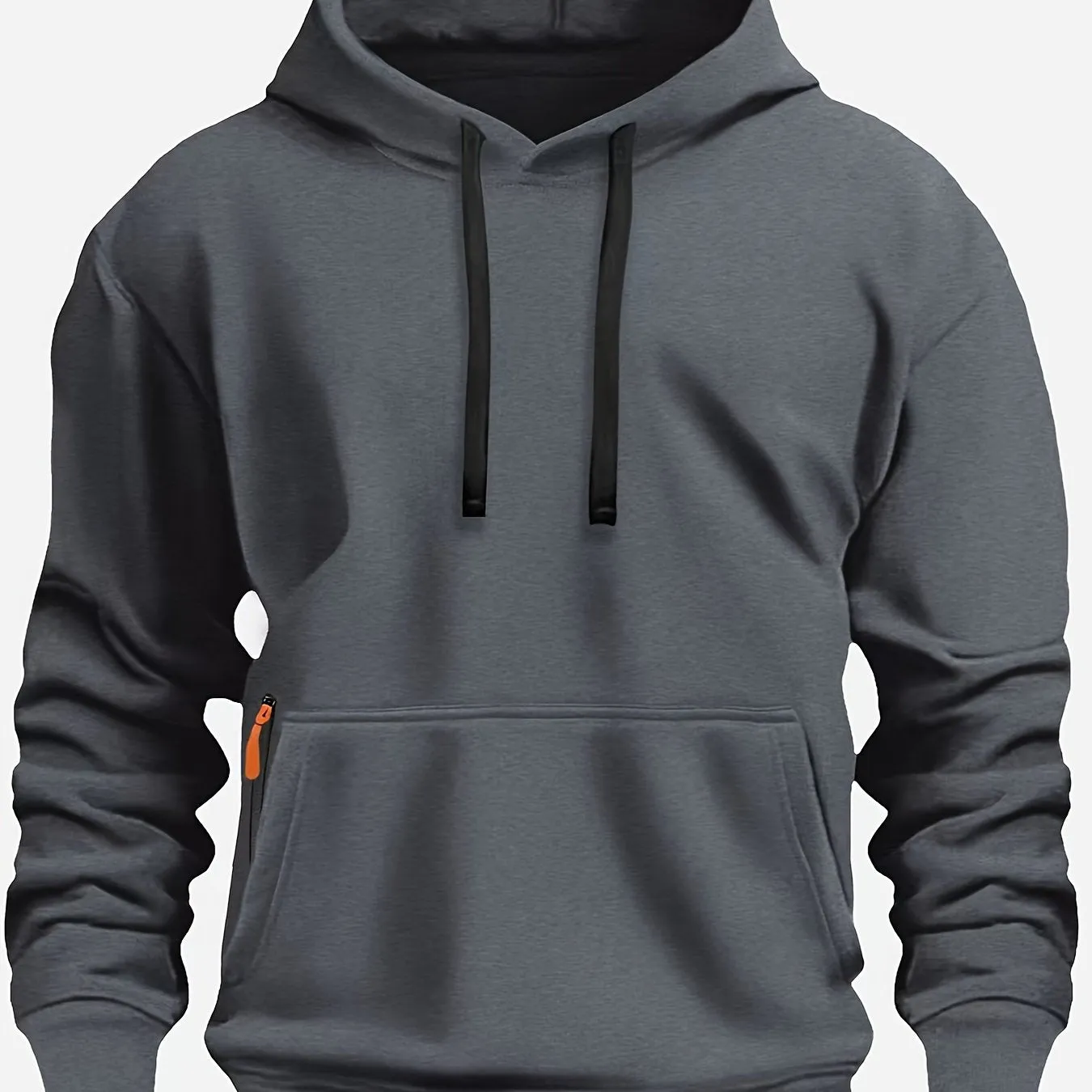 Men's Cozy Fleece Hoodie - Solid Color, Casual Pullover with Kangaroo Pocket for Outdoor