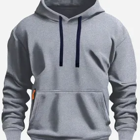 Men's Cozy Fleece Hoodie - Solid Color, Casual Pullover with Kangaroo Pocket for Outdoor