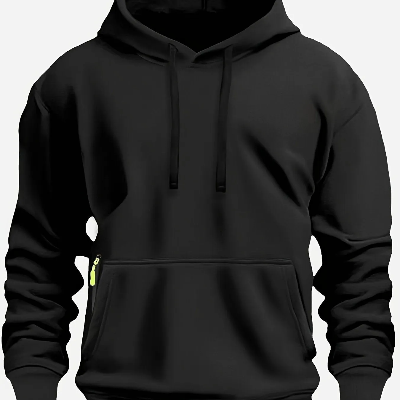 Men's Cozy Fleece Hoodie - Solid Color, Casual Pullover with Kangaroo Pocket for Outdoor