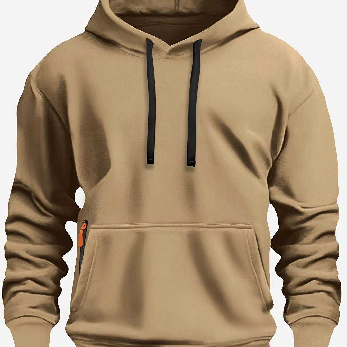 Men's Cozy Fleece Hoodie - Solid Color, Casual Pullover with Kangaroo Pocket for Outdoor