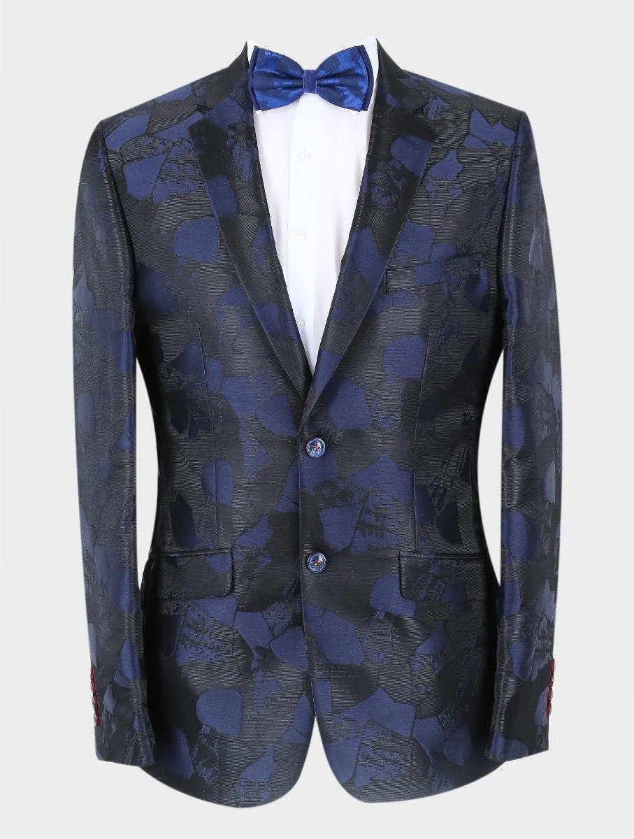 Men's Embellished Slim Fit Navy Blazer - BERLUCONI - Navy Blue