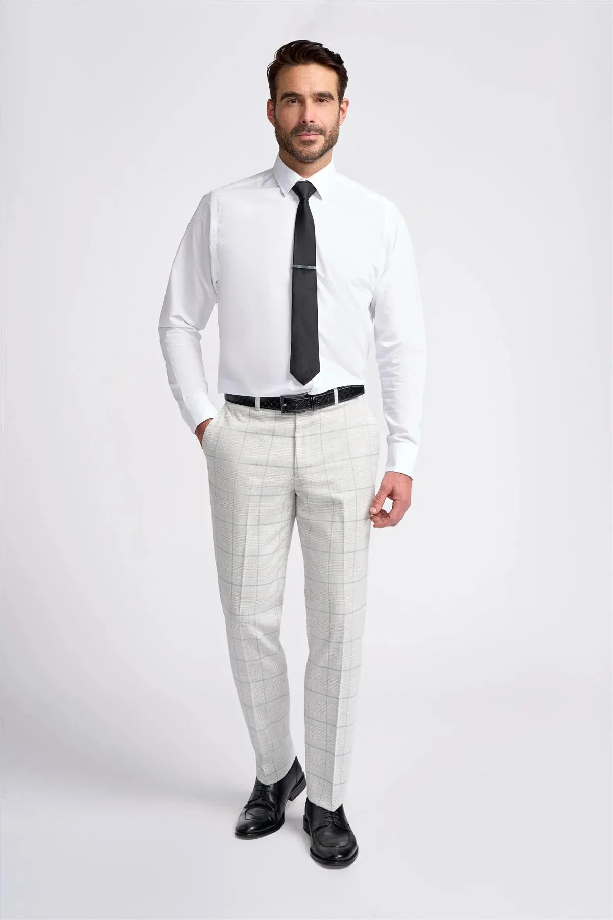 Men's Retro Check Grey Suit - RADIKA - Light Grey