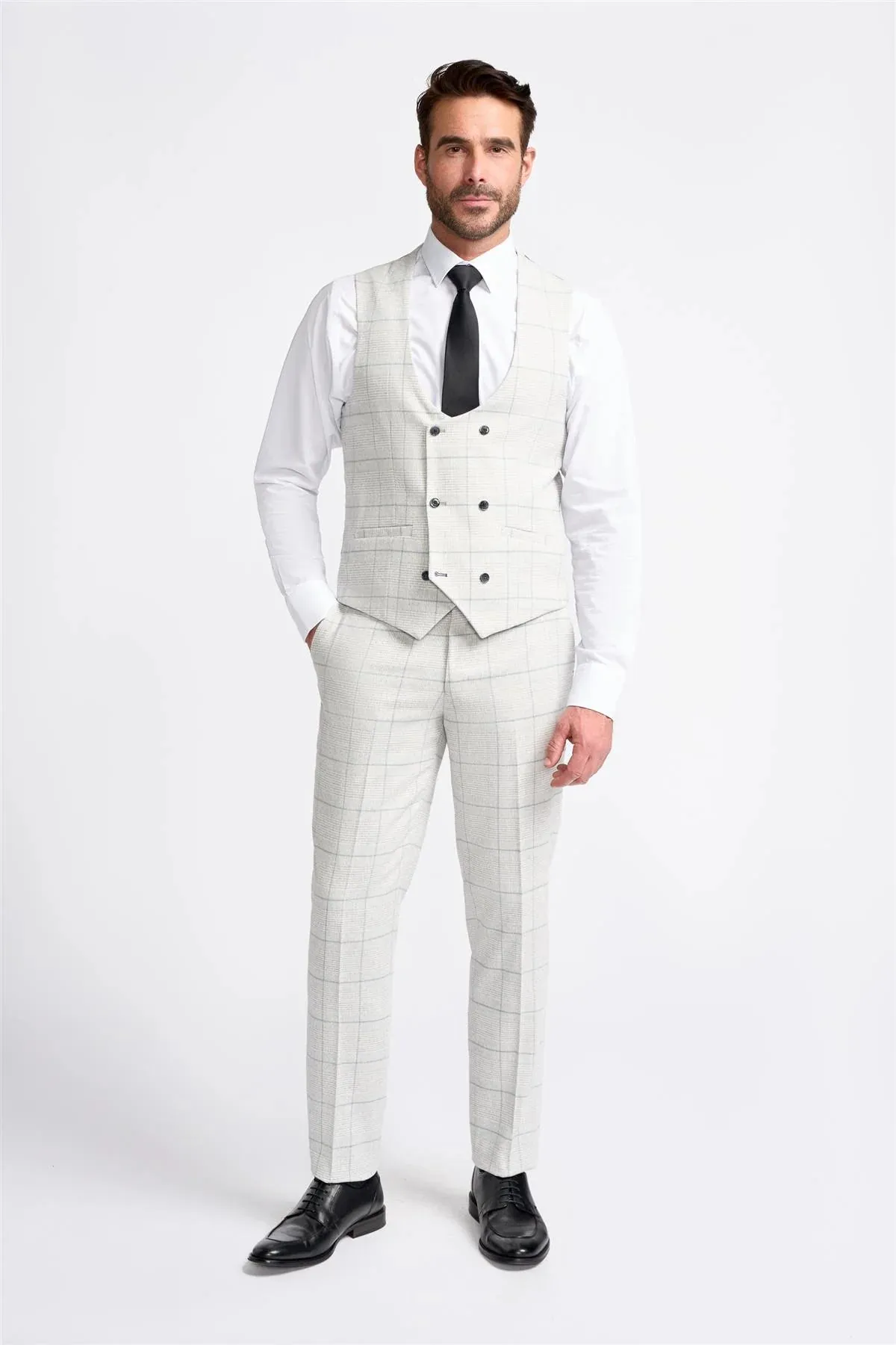 Men's Retro Check Grey Suit - RADIKA - Light Grey