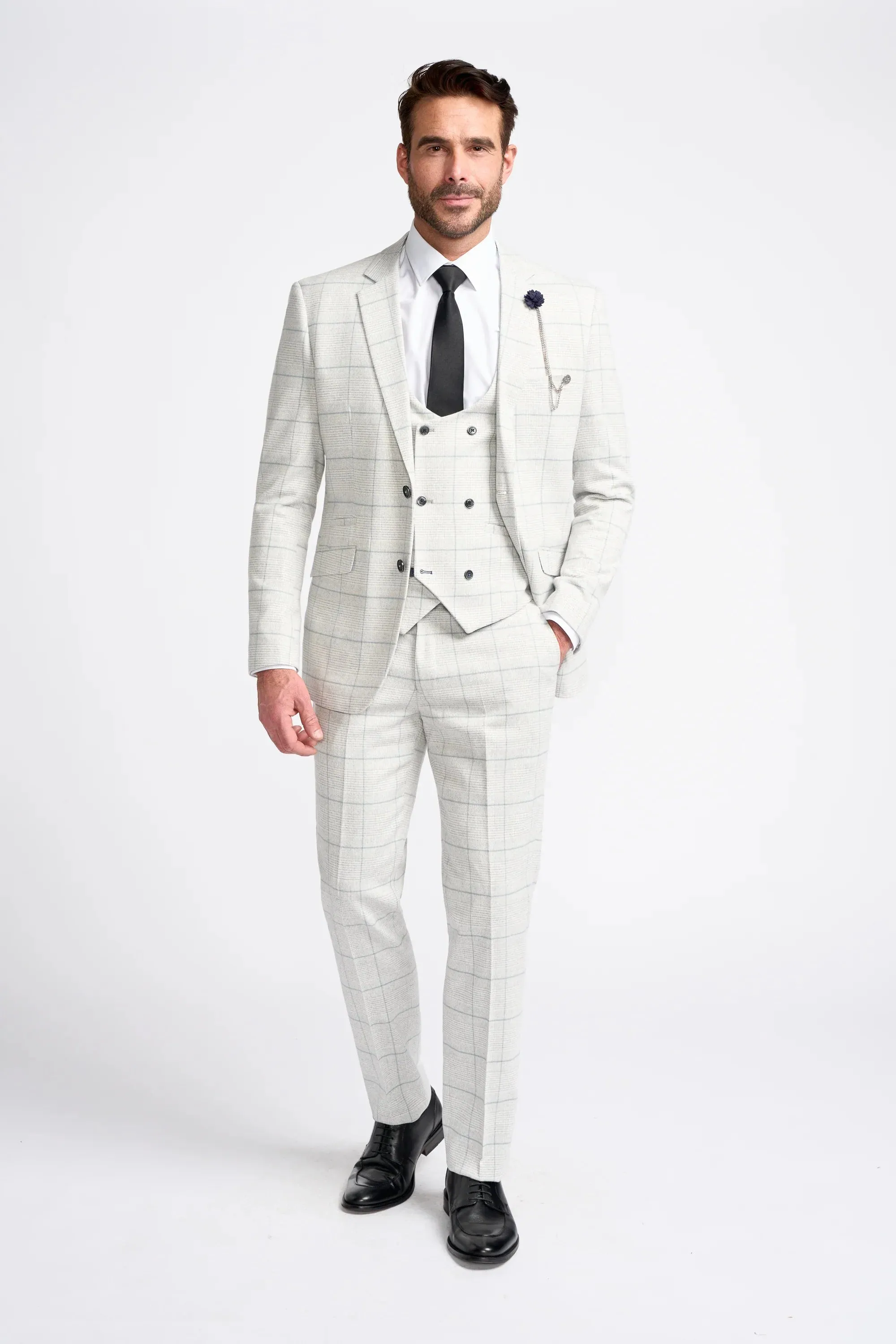 Men's Retro Check Grey Suit - RADIKA - Light Grey