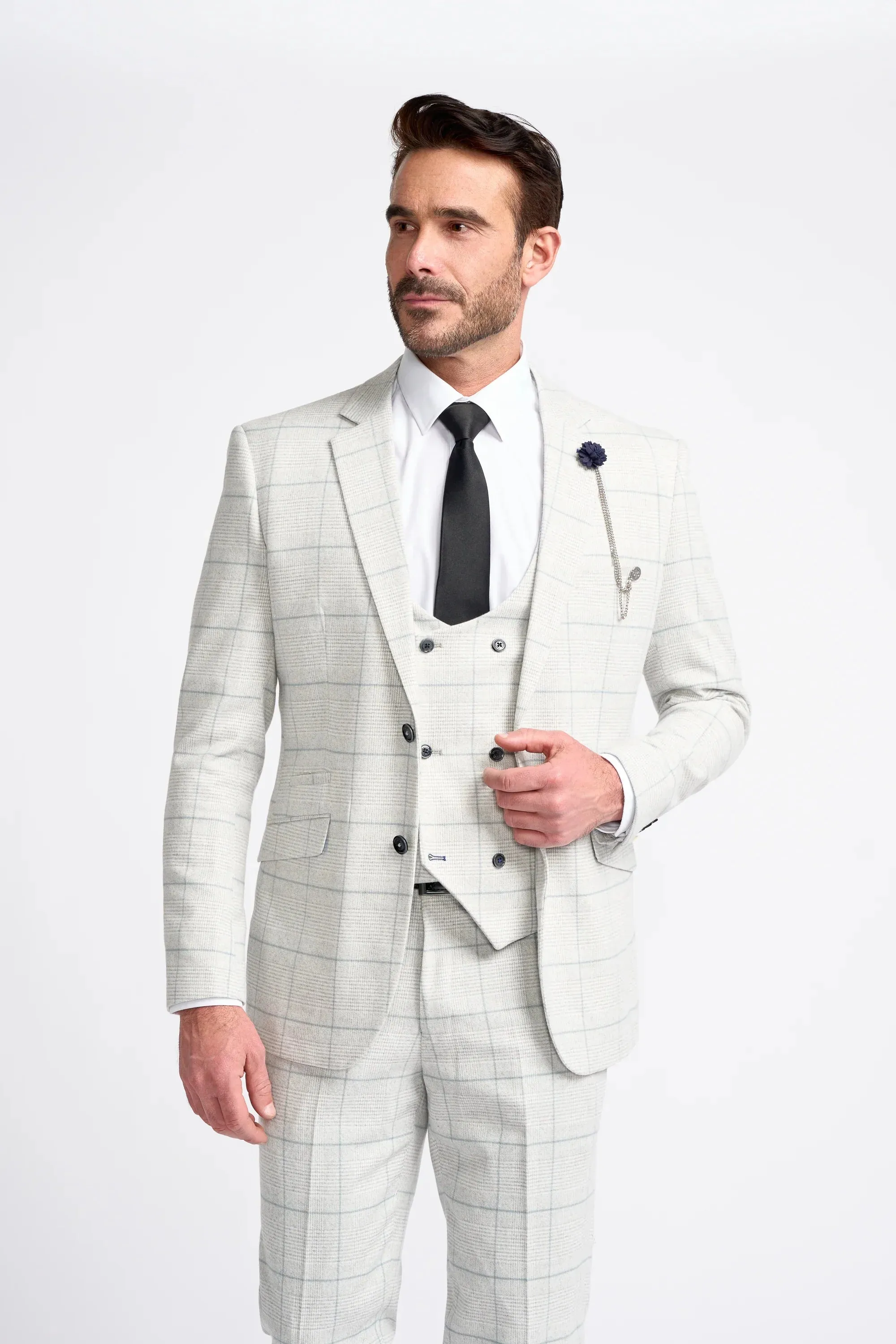 Men's Retro Check Grey Suit - RADIKA - Light Grey