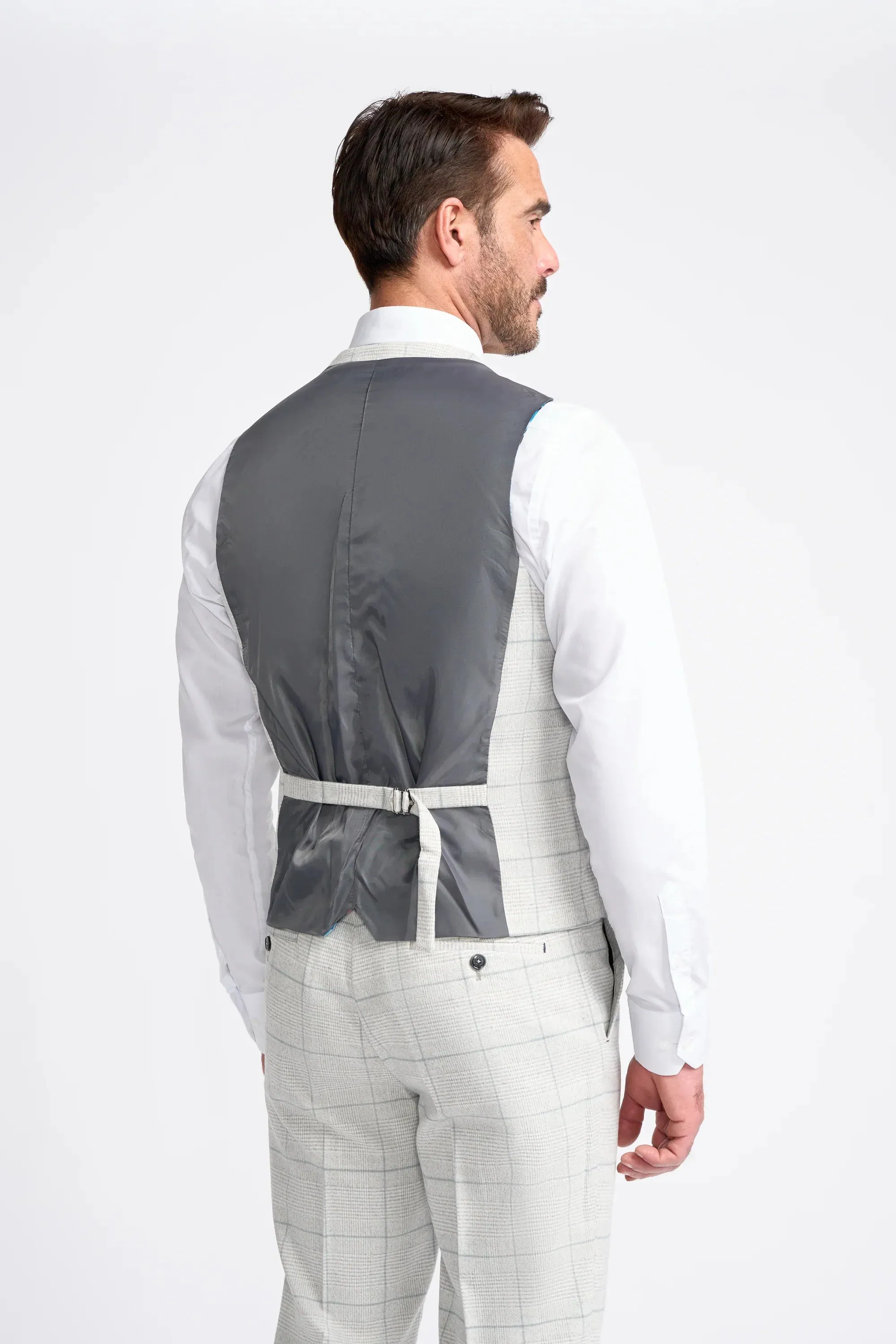Men's Retro Check Grey Suit - RADIKA - Light Grey
