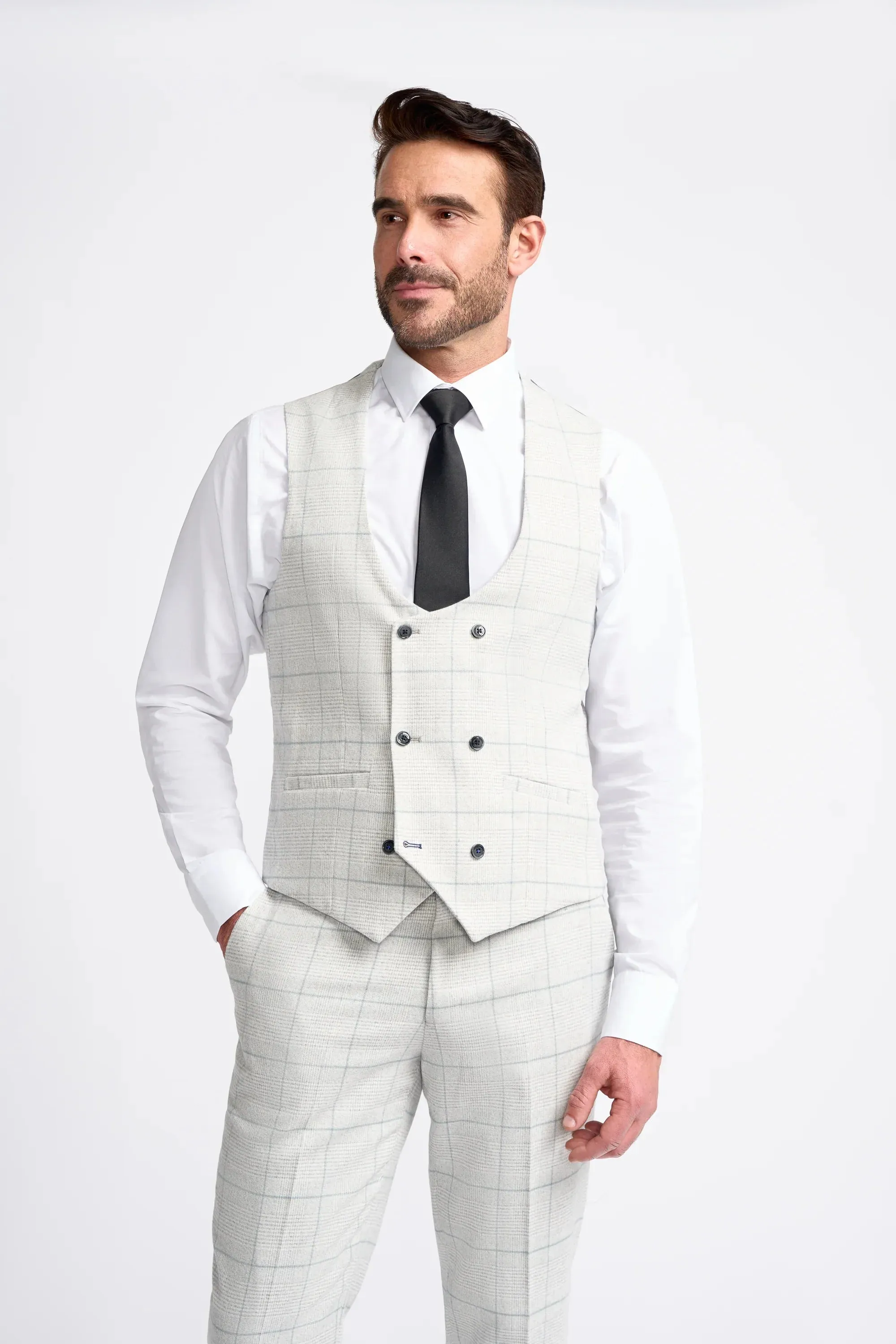 Men's Retro Check Grey Suit - RADIKA - Light Grey