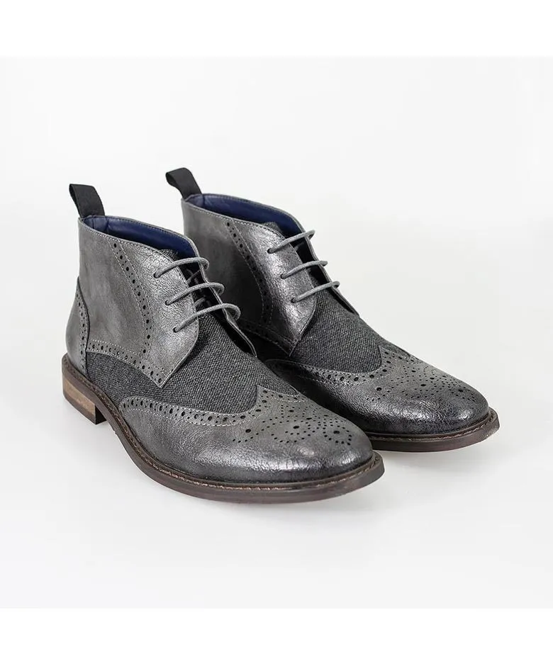 Men's Tweed Brogue Ankle Boots - CURTIS - Grey