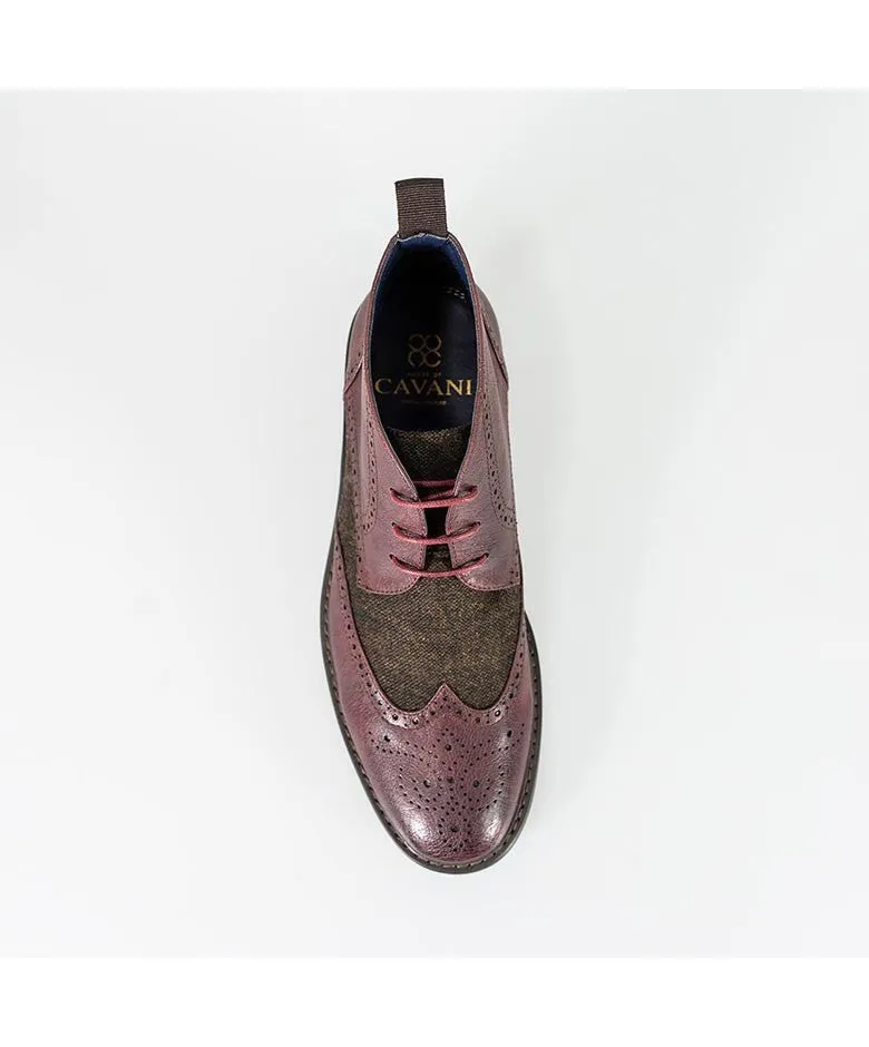Men's Tweed Brogue Ankle Boots - CURTIS - Wine