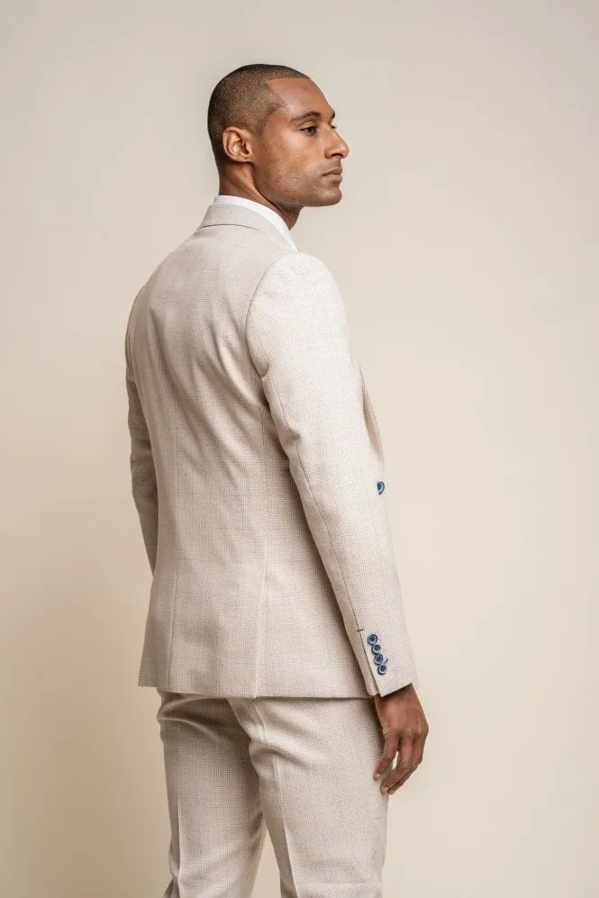 Men's Tweed Houndstooth Check Slim Fit Suit Jacket - CARIDI - Beige