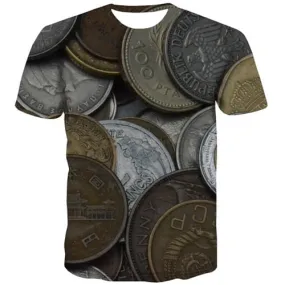 Money T shirts Men Metal T-shirts 3d Harajuku Shirt Print Vintage Tshirt Printed Gothic Tshirts Casual Short Sleeve Punk Rock