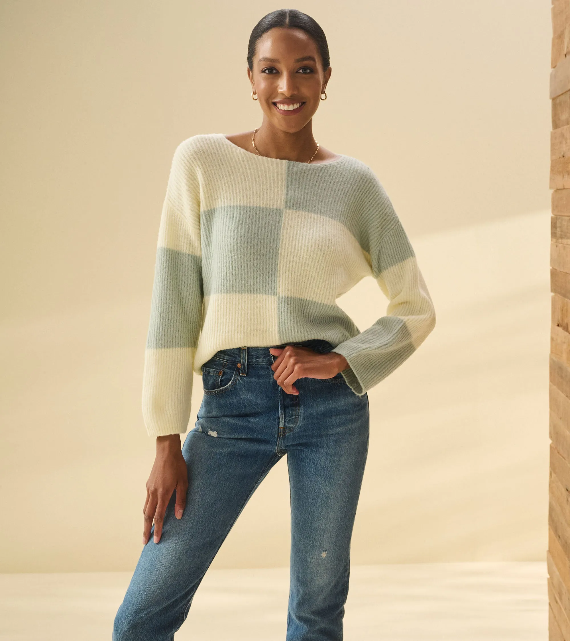 Monroe Sweater - Sage Green Blocks