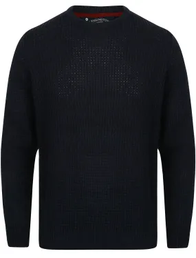 Novi Crew Neck Texture Knitted Jumper in Dark Navy - Kensington Eastside